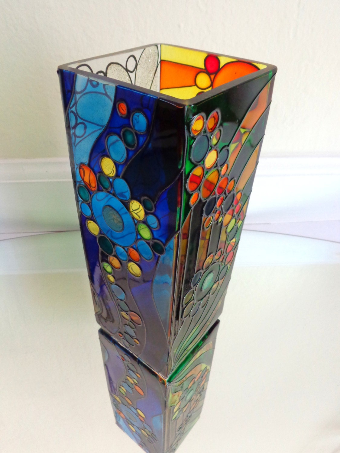Abstract vase Hand painted glass Stained glass by OrdinaryWWonders