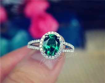 Gorgeous Oval Emerald Ring Emerald Engagement Ring/ Wedding Ring 925 Sterling Silver Ring Anniversary Ring Silver Gemstone Ring