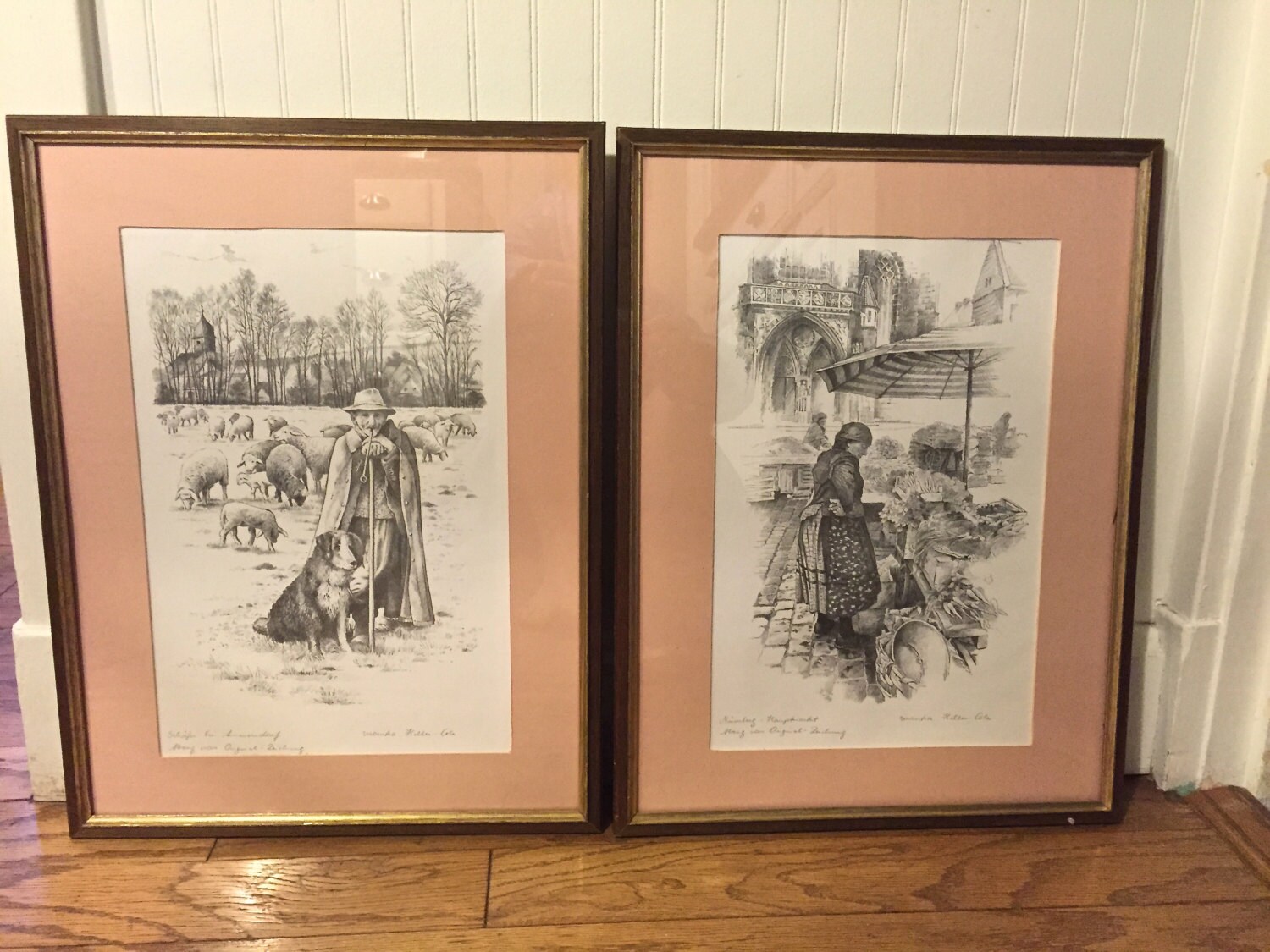 Pair of vintage signed lithographs by known German artist