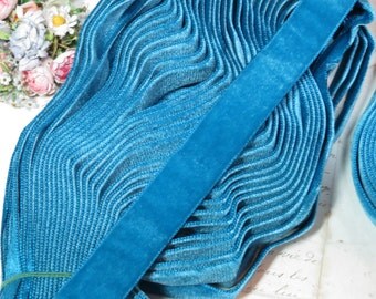 7/8" PEACOCK BLUE ~ Vintage SWISS Velvet Ribbon Trim Jumeau Doll Dress Victorian Edwardian Ladies Millinery Hat Supply Fabric Trim