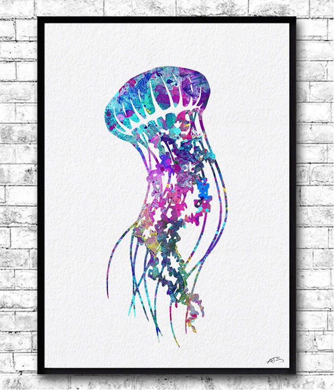 Jellyfish 2 Watercolor Print Jellyfish Illustration by ArtsPrint