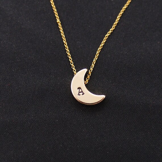 customized gold moon necklace gold filled hand stamped