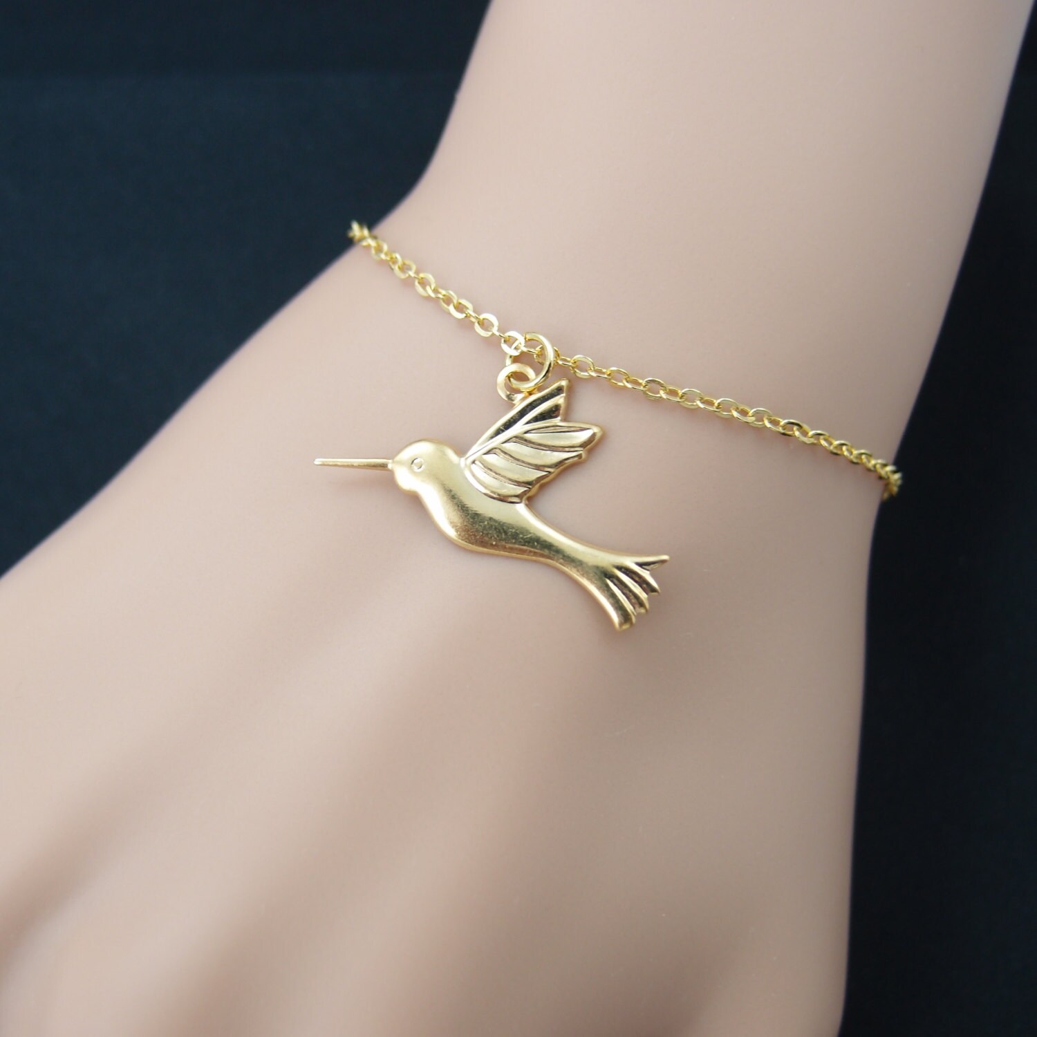 hummingbird bracelet gold bird charm on gold plated chain