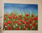 Original Art Oil painting of a poppy field.Landscape Painting -Original Fine Art on canvas- 36Ã—46cm