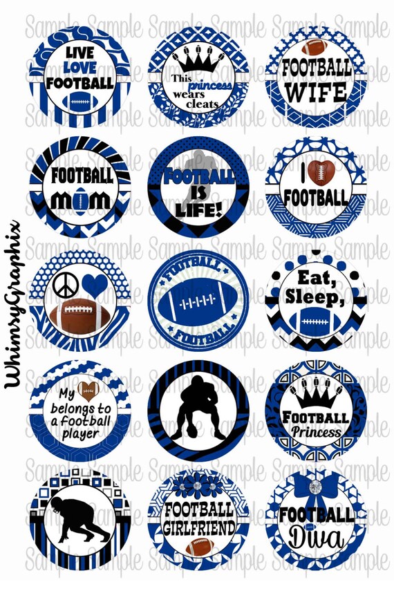 Football blue digital bottle cap images 1 inch by WhimsyGraphix