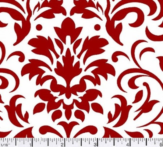 Items similar to Red and White Damask Fabric, by the yard or fat quarter, designer quilting