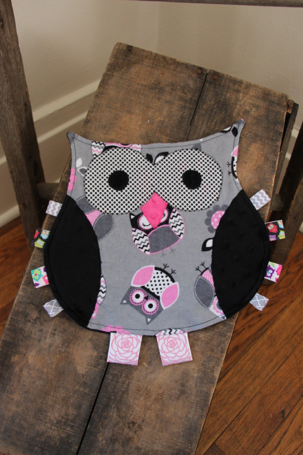 Owl Taggie Blanket Pink and Black Owls Security Blanket