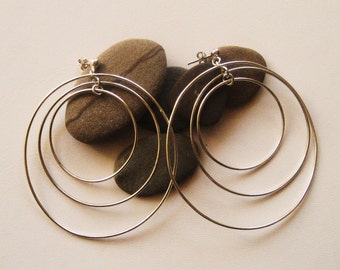 Silver hoops,Three dimension hoops, Sterling silver hoops
