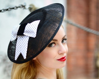 Fascinator black white Large