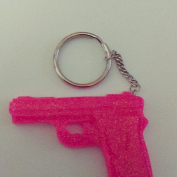 Resin Pink gun keychain by ValleyDesignsByV on Etsy