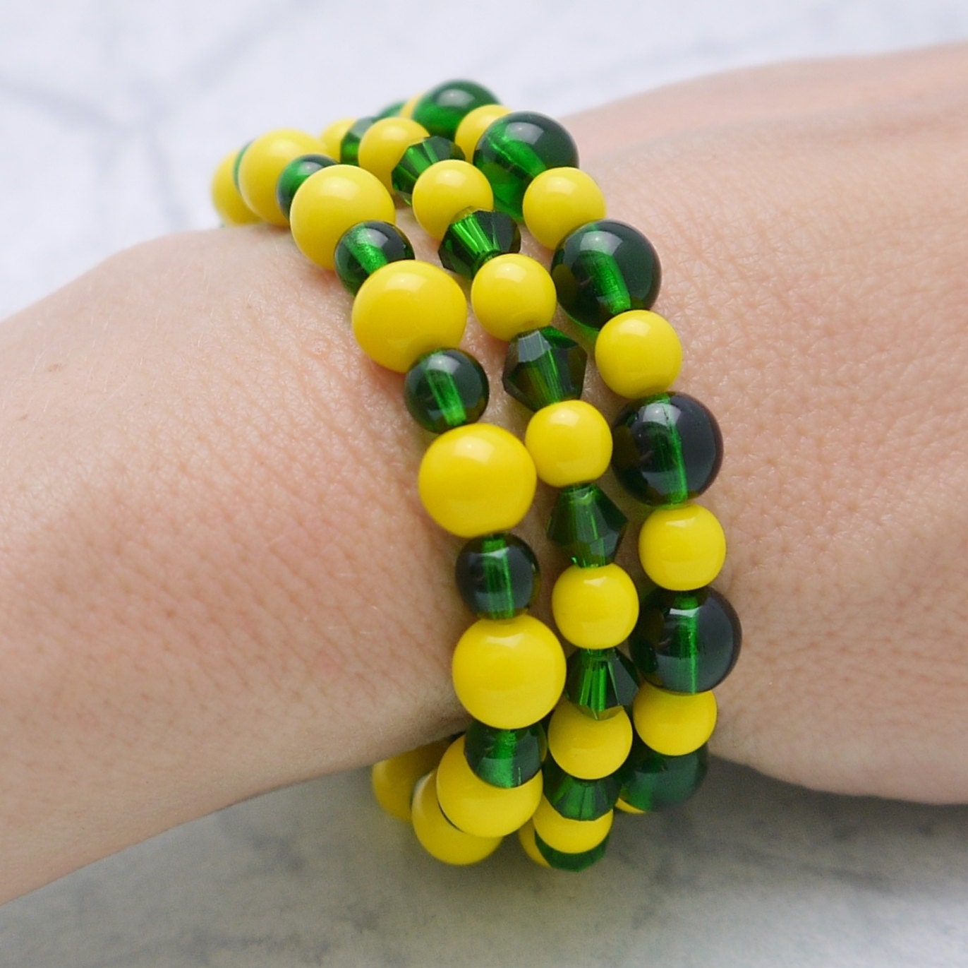 Green and Yellow Beaded Bracelets in team by TeamColorsbyCarrie