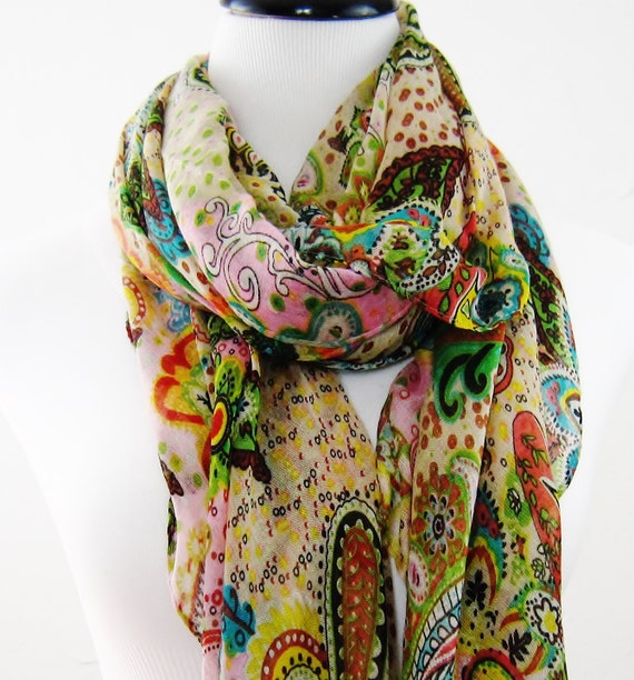 BOHO Paisley Scarf Beach Wrap Fashion Scarf Evening by RoseandMimi