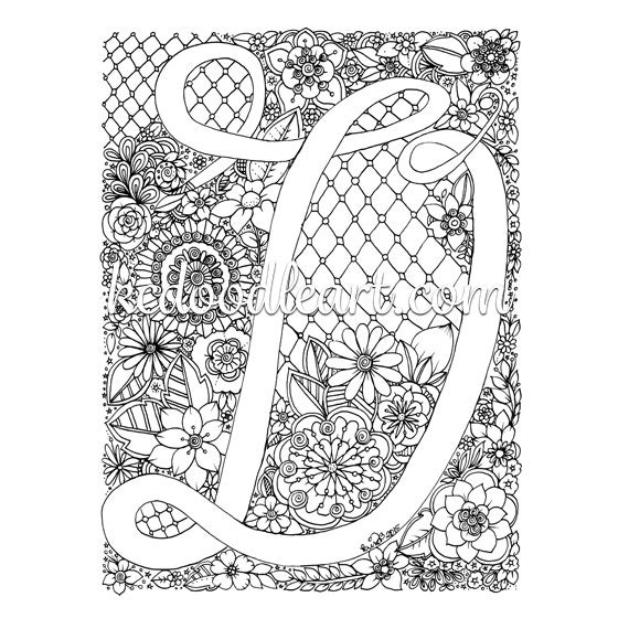 instant digital download coloring page letter D with