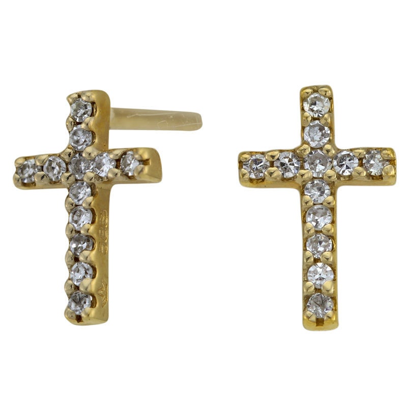 Cross Earrings Diamond Earrings 14k Yellow Gold Diamond Cross 6604