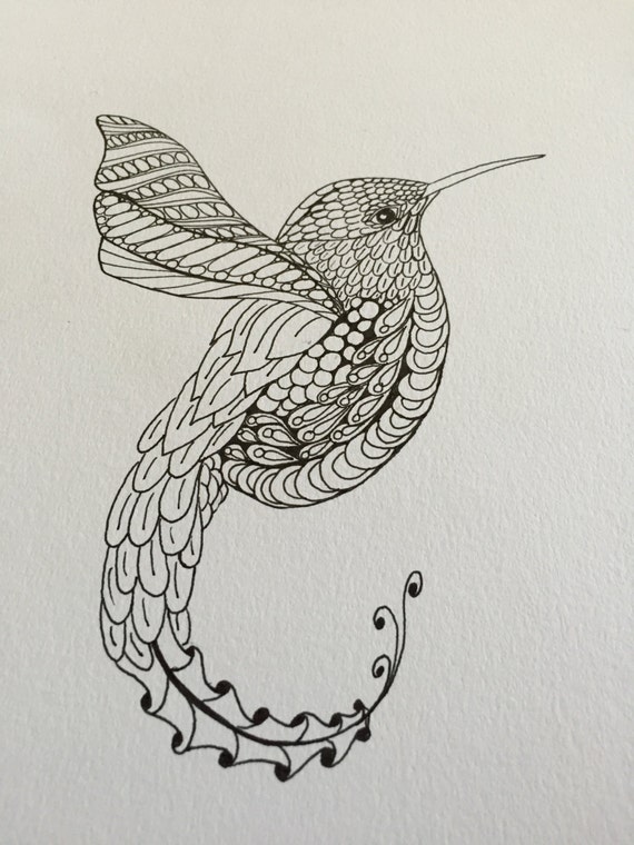 Zentangle Hummingbird, Wall Art, Hummingbird drawing, Hummingbird ...