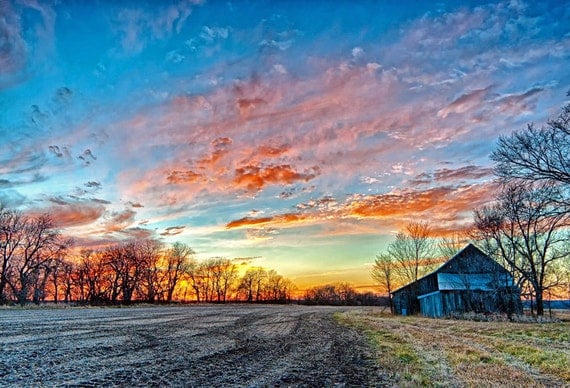 Items similar to Country Sunset - Farm Sunset Photograph - Old Barn ...