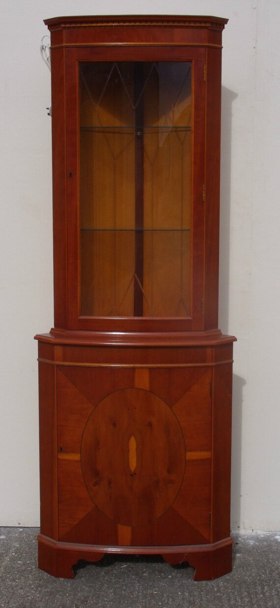 Walnut Corner Display Unit with Cupboard by VineyardKingMK on Etsy