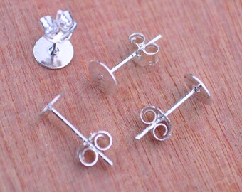 925 sterling silver earring post and earring back,50 pairs 6mm silver plated copper Earring studs With round Pads back stoppers earnuts.