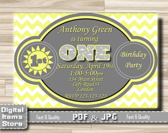 1st Birthday Boy invitation, 1st birthday invitation boy, 1st Birthday Invitation Girl, 1st Birthday Girl Invitation , Sunshine invitation