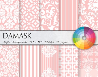 Pink damask digital paper Pink digital paper Pink damask digital paper Pink damask digital paper Pink damask digital paper 10pk