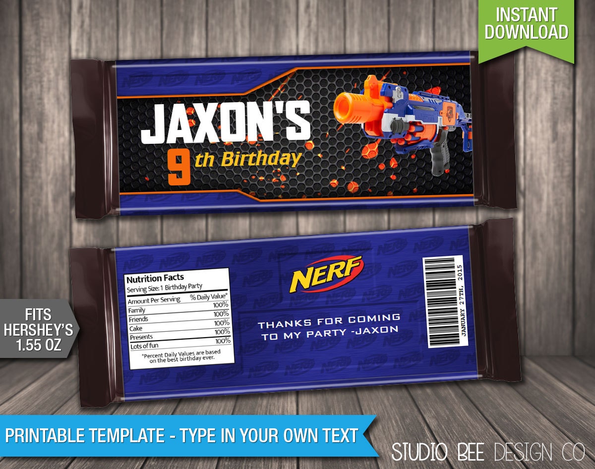 Nerf Wars Candy Bar Wrapper INSTANT DOWNLOAD by StudioBeeDesignCo