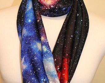 Galaxy Print Design Infinity Scarf Jersey or Chiffon Fabric Unisex Fashion Loop Scarf