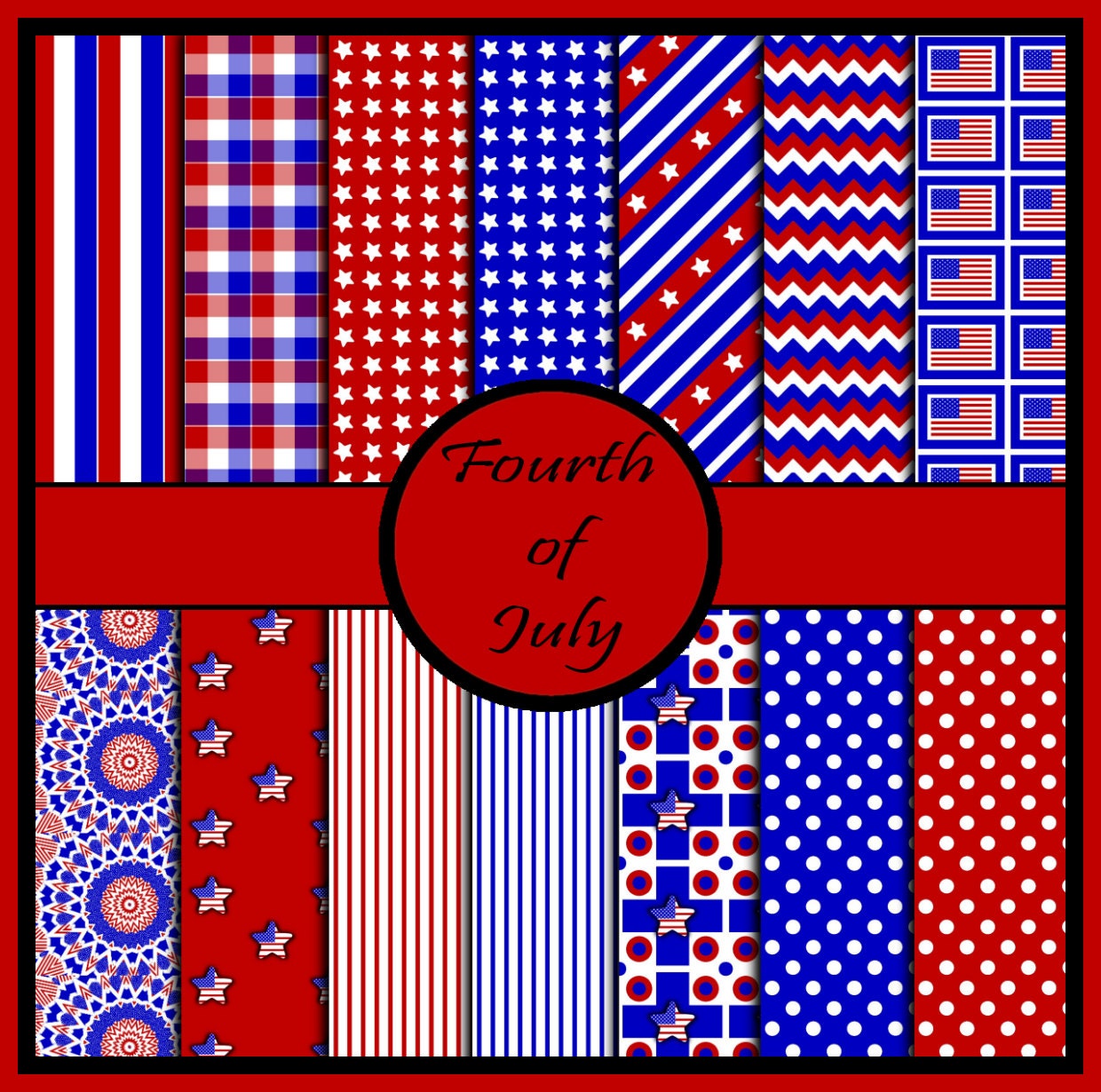 Fourth of July American flag digital scrapbook paper pack old