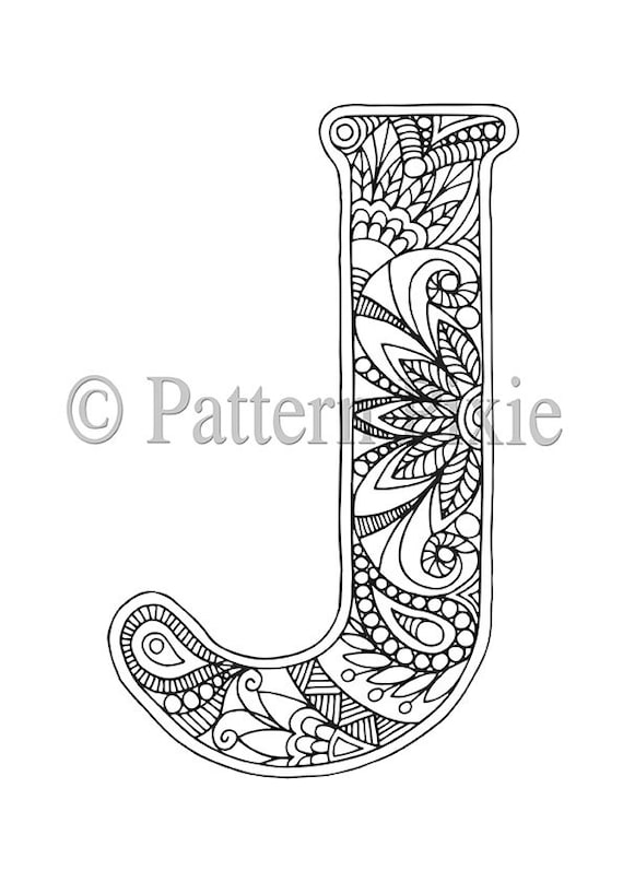 Adult Colouring Page Alphabet Letter J