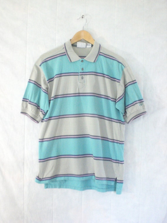 mens polo shirt size medium. striped polo shirt medium. teal