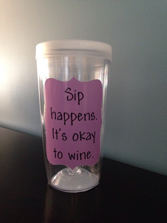 9 oz double wall clear plastic wine tumbler with by PrettyFabDecor