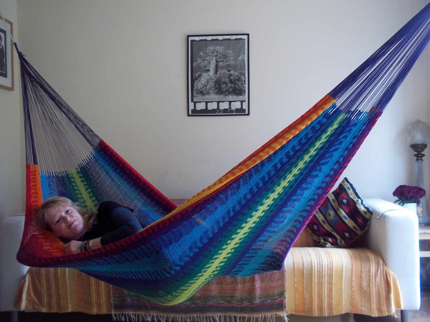 Mexican Style Cotton String Hammock large size holds 13