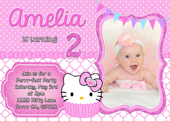 Hello Kitty Invitation Invite Cupcake with by CustomInvitesByRobin