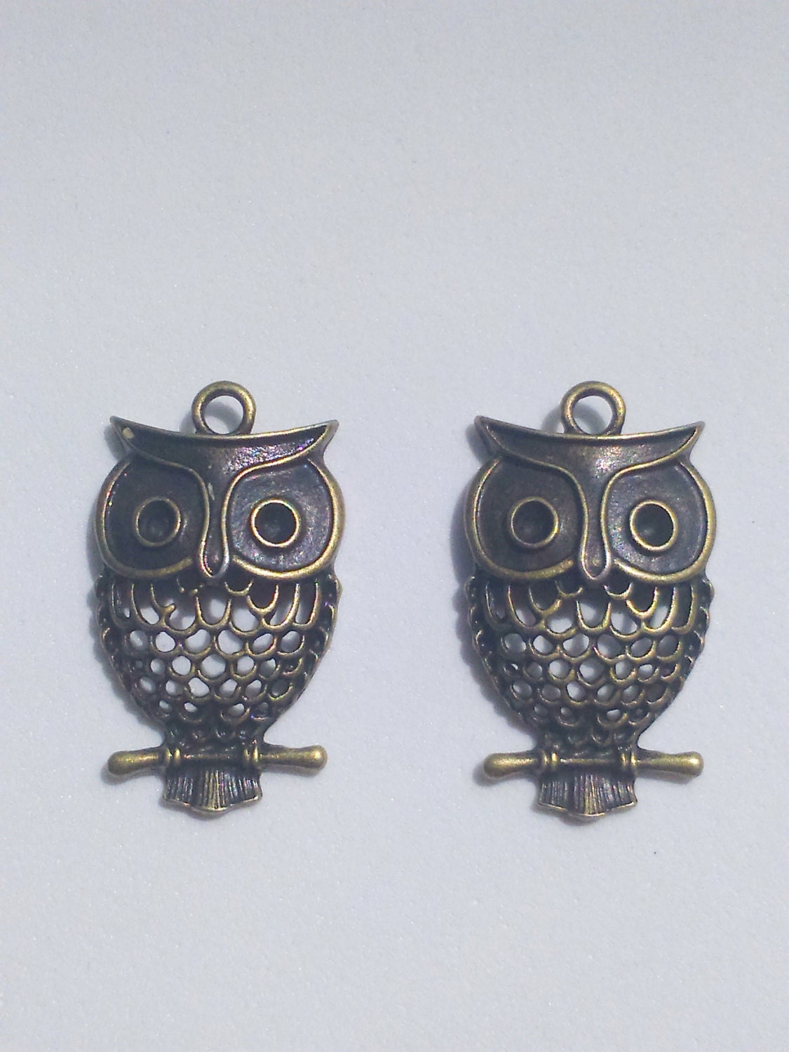 2 x Owl pendant bronze brass 30 mm charm animal bird findings