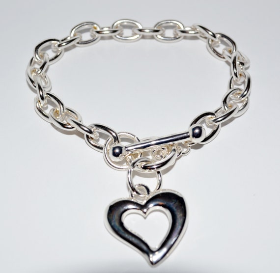 Silver Chain Bracelet with Heart Charm and Birthstone