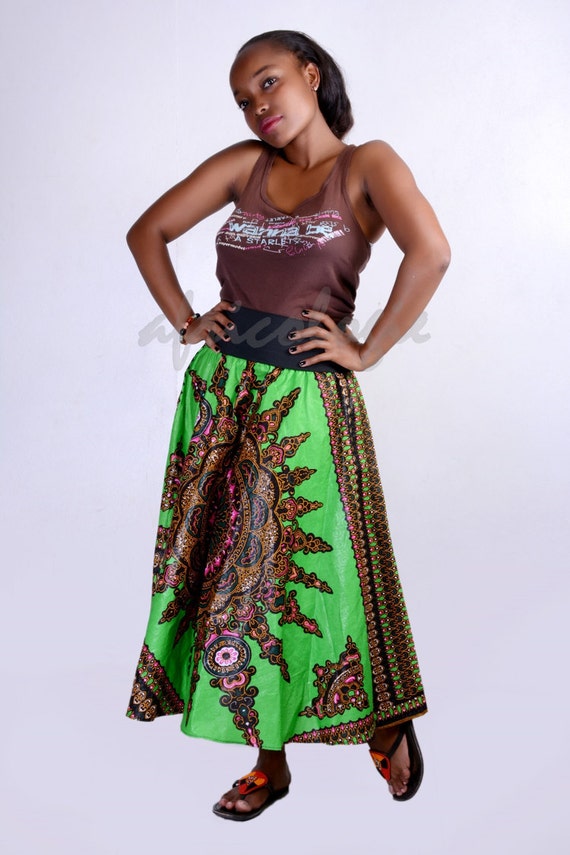 Green African kitenge skirt by africologie on Etsy