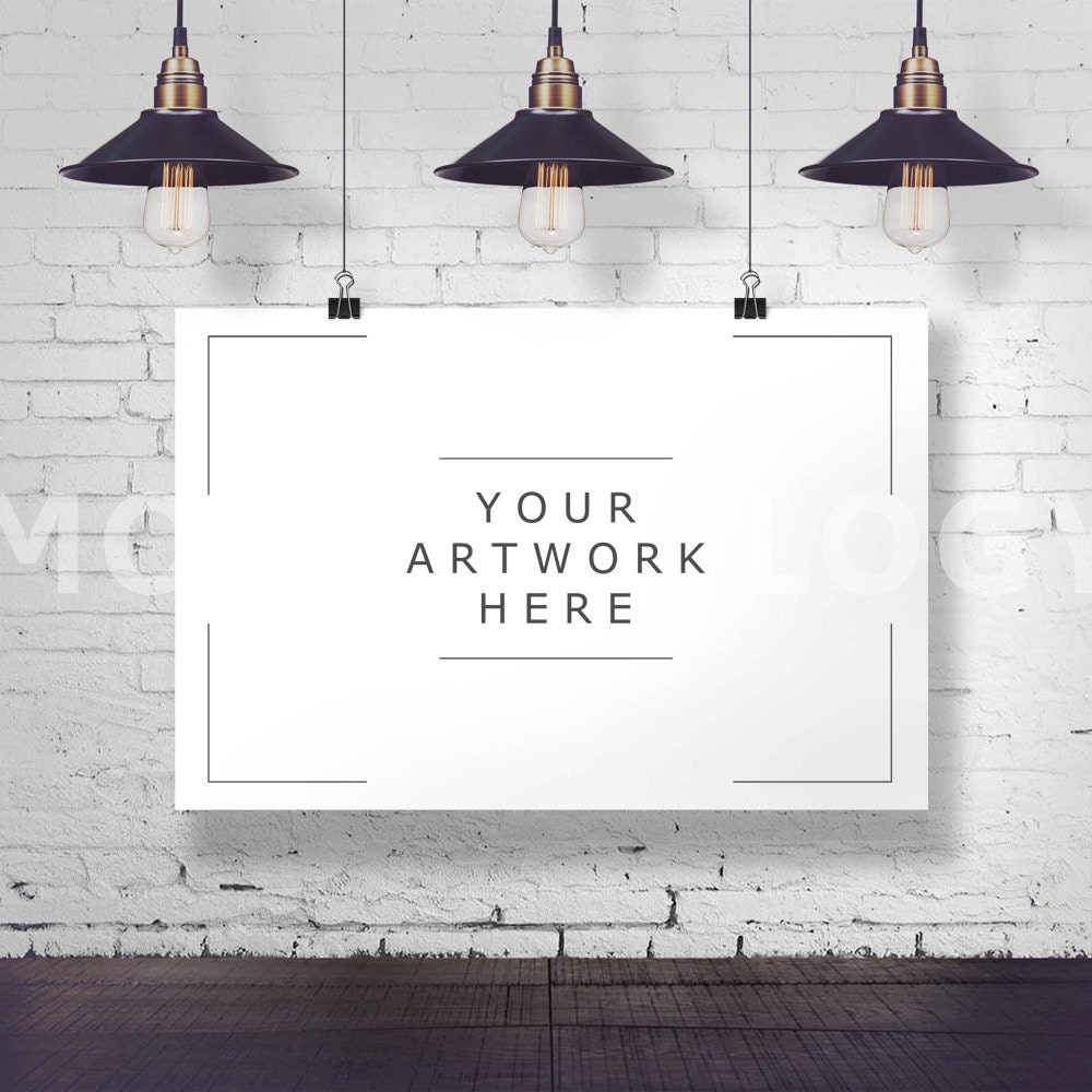 Download 8x12 Horizontal Hanging Paper Mockup Frame Paper Clips