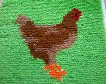 Hen latch hook rug complete