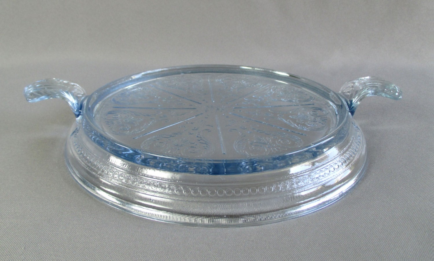 FireKing Glass Trivet Philbe Sapphire Blue Double Handled Vintage 1941 1956 Haute Juice