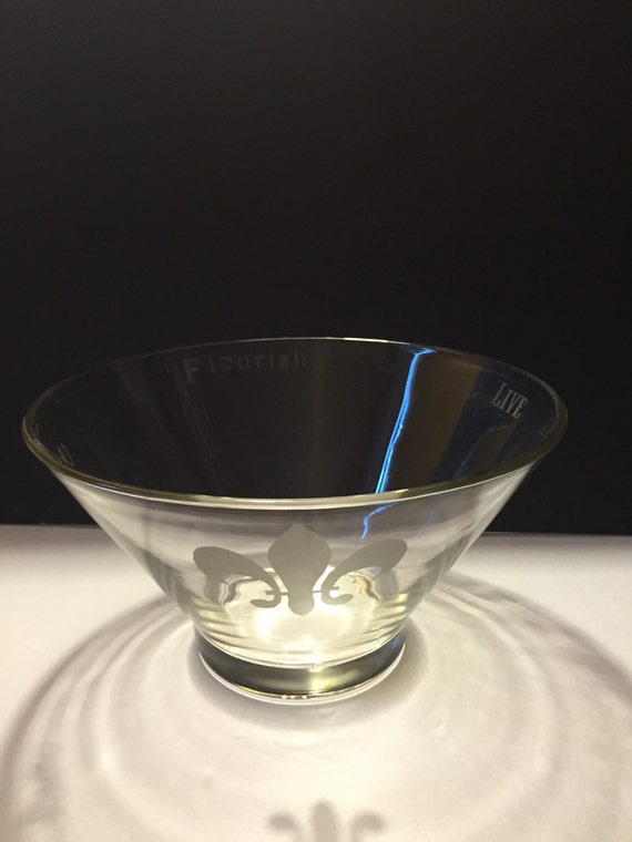 Inspirational Etched Glass Bowl Serving Bowl Centerpiece