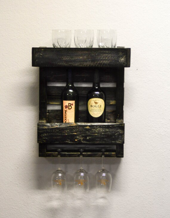 Wall Wine Rack Black from Reclaimed Wood by