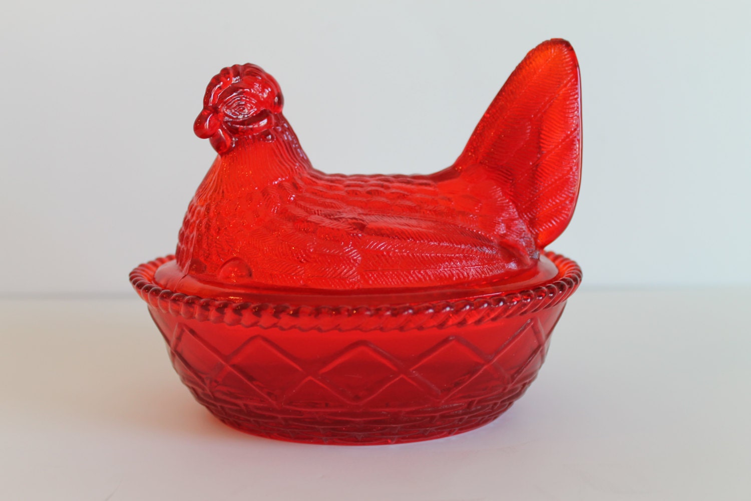 Westmoreland Red Hen on a Nest Carnival Glass Candy Dish with