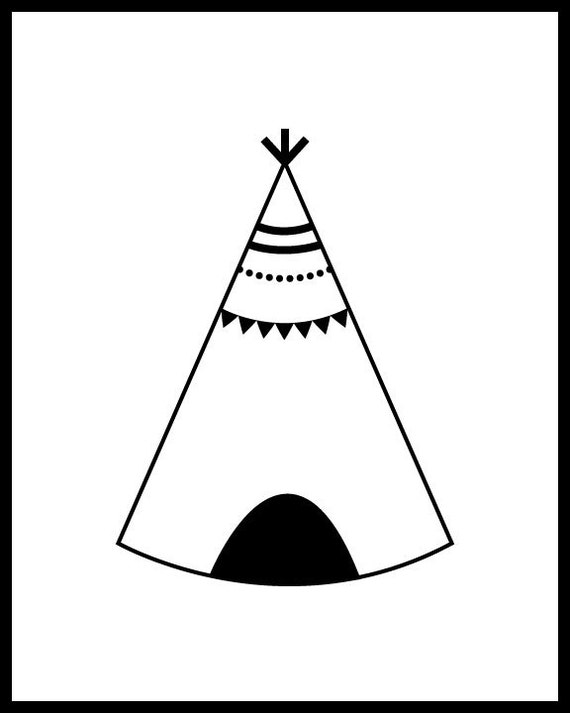 Items similar to Teepee and Arrows, Black and White Print, Monochrome ...