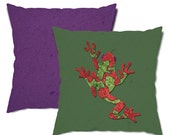 Green and Purple Tree Frog Throw Pillow