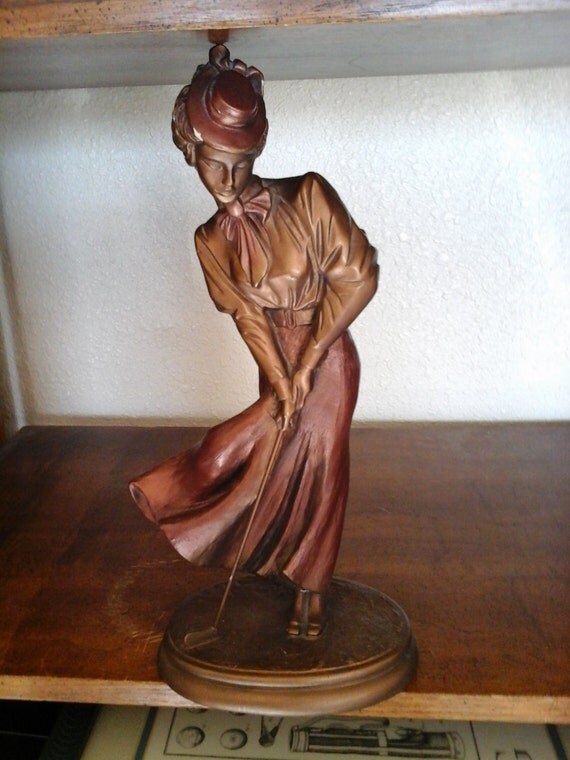 Vintage Lady Golfer StatueBronze Color 12 inches by Golfquest