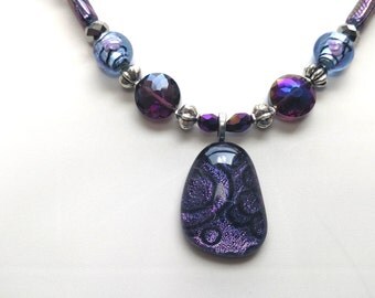 Swarovski Crystal,Hand Made, Dichroic Glass Pendant, Necklace and Earrings Jewelry Set