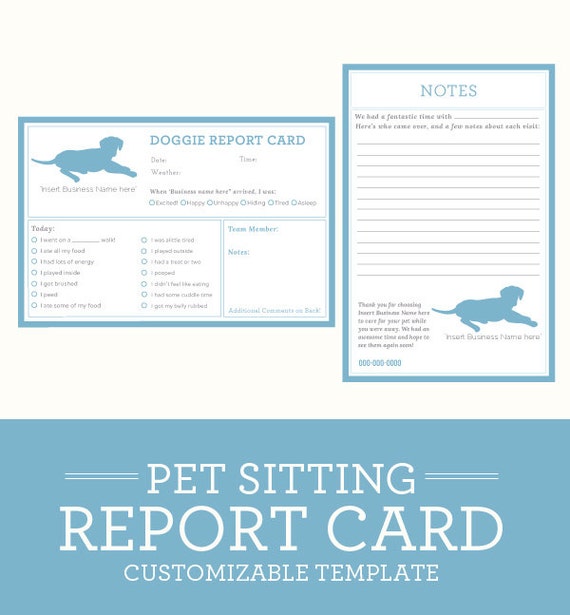 Dog Pet Sitting Report Card CUSTOMIZABLE By PetBusinessTemplates