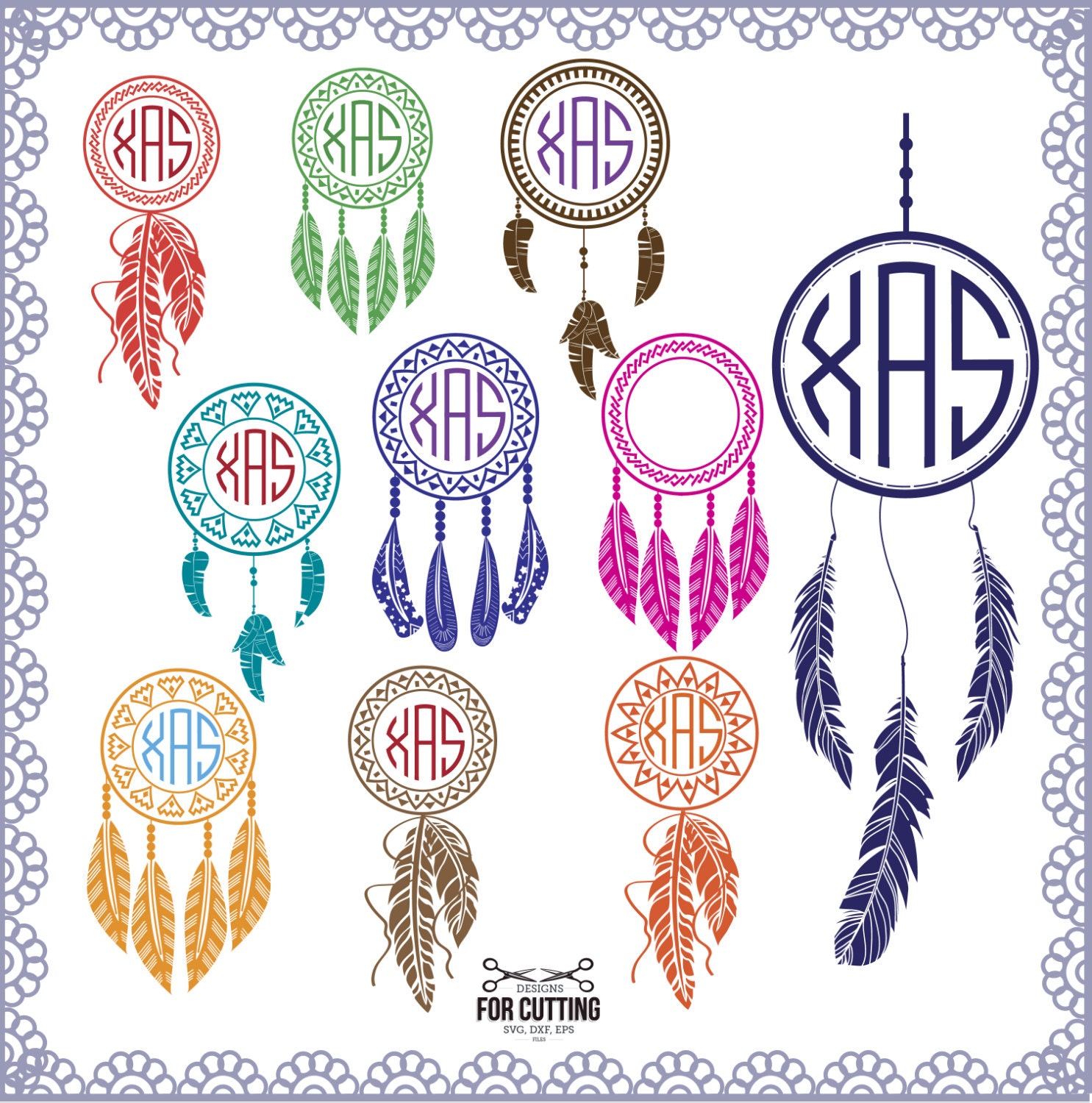 Download Dream Catcher Feather monogram Frame, cut Files SVG DXF ...