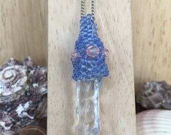 Periwinkle and Pink beaded Natural Quartz necklace