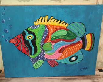Fish Painting on a Wrapped Canvas Print