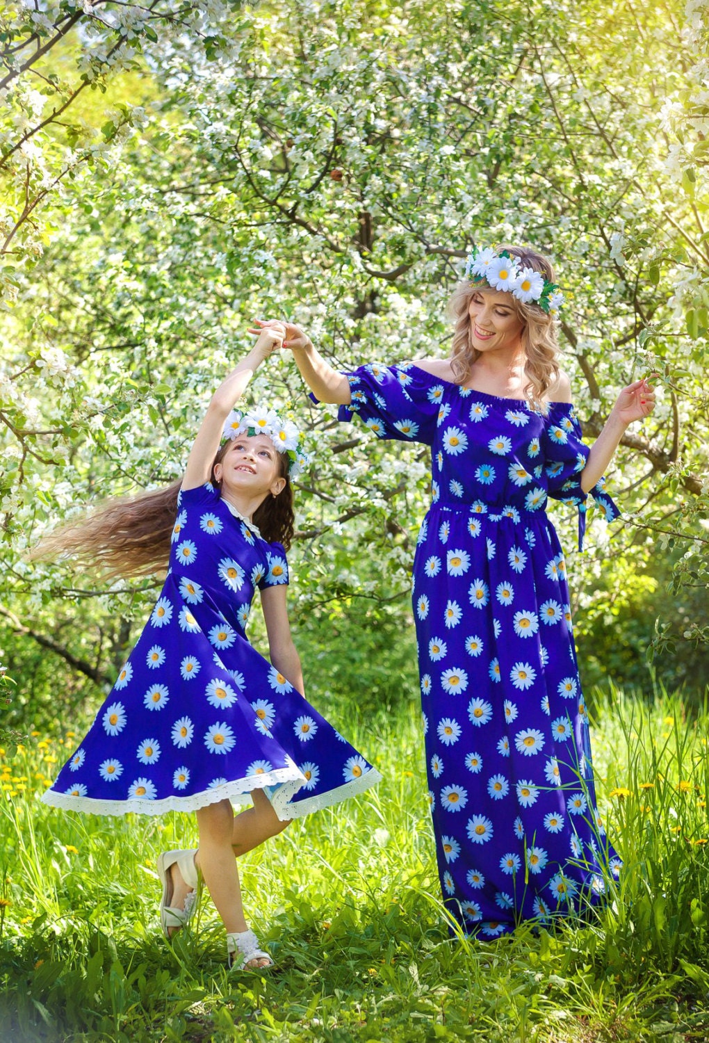 Mother daughter matching dress Floral Blue by AugustVanDerWalz